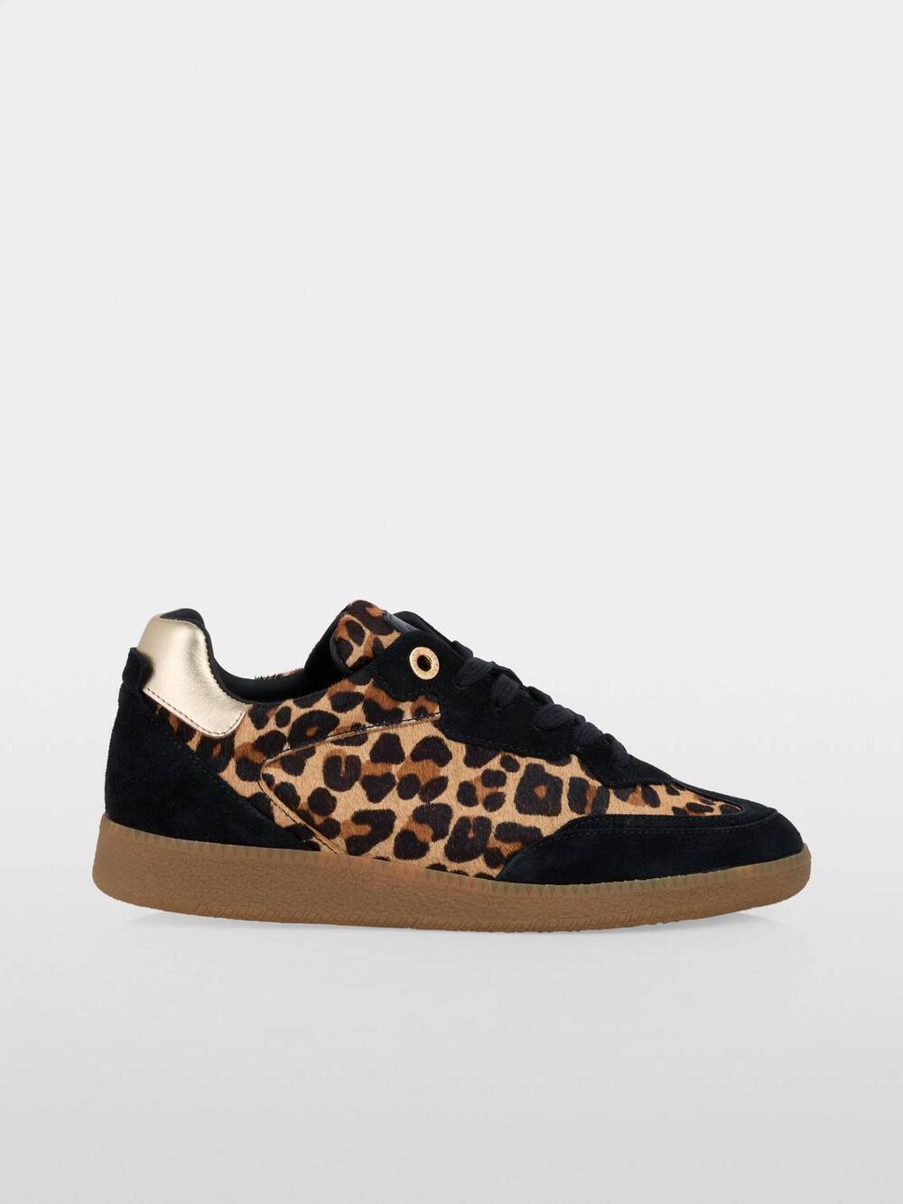 NEW MARC CAIN women's leather trainer shoes in black with leopard print